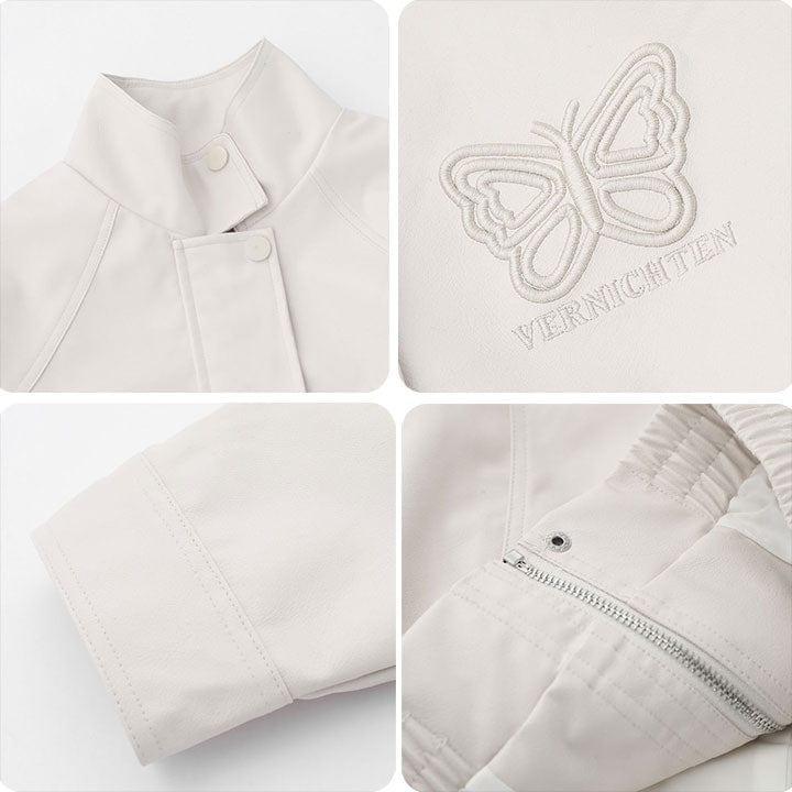 Tntwear® PU Leather Jacket Embroidery Butterfly - tntwear1