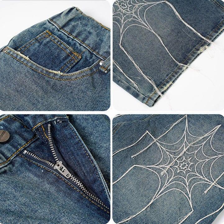 Tntwear® Spider Web Embroidered Denim Shorts - tntwear1