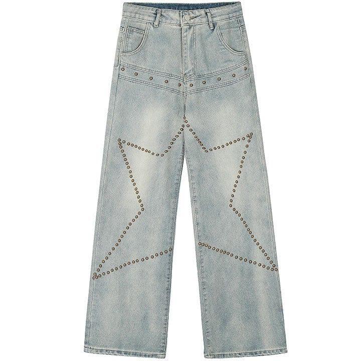 Tntwear® High Waist Star Rivet Wide Leg Jeans - tntwear1