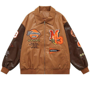 Tntwear® Leather Baseball Jacket Embroidery Star - tntwear1