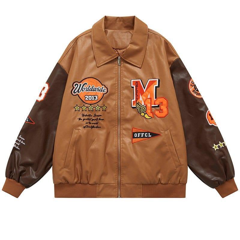 Tntwear® Leather Baseball Jacket Embroidery Star - tntwear1
