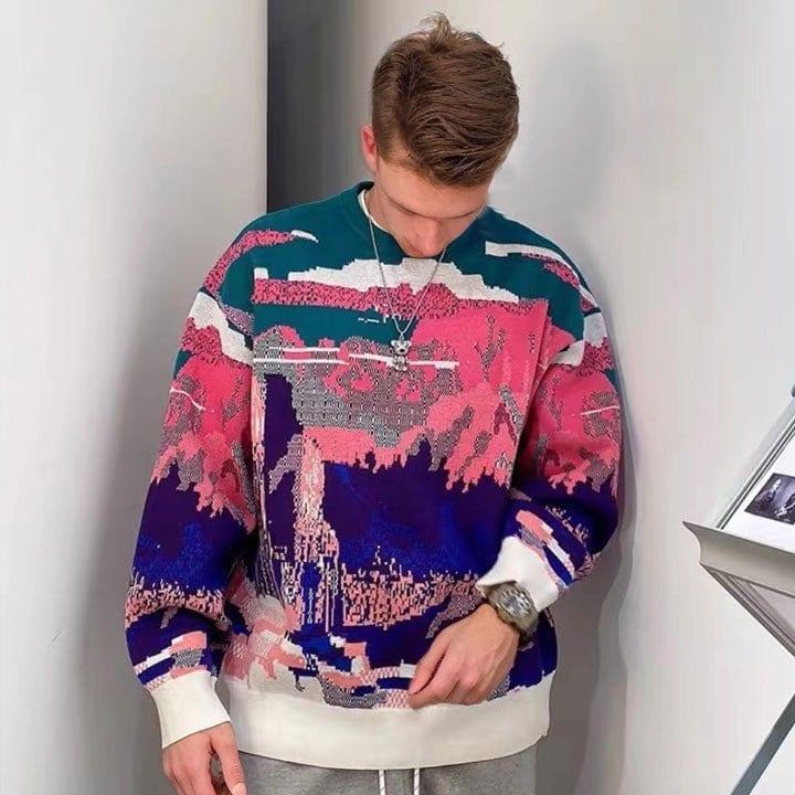 Tntwear® Unique Knitted Sweater Pixel Color Block - tntwear1