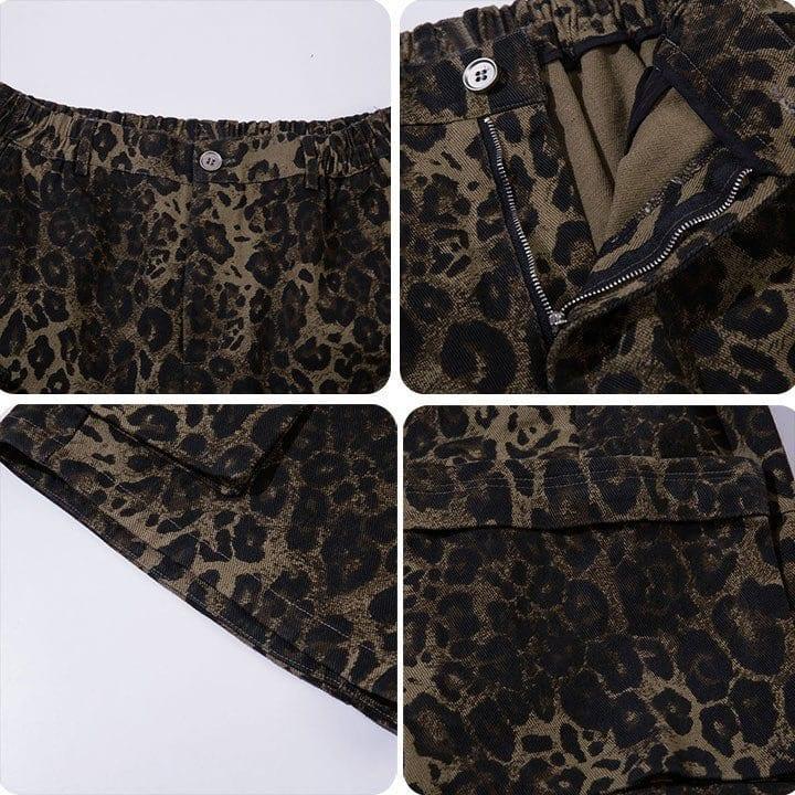 Tntwear® Retro Cargo Shorts Leopard Print - tntwear1