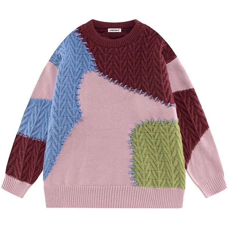 Tntwear® Chunky Knit Sweater Color Block - tntwear1