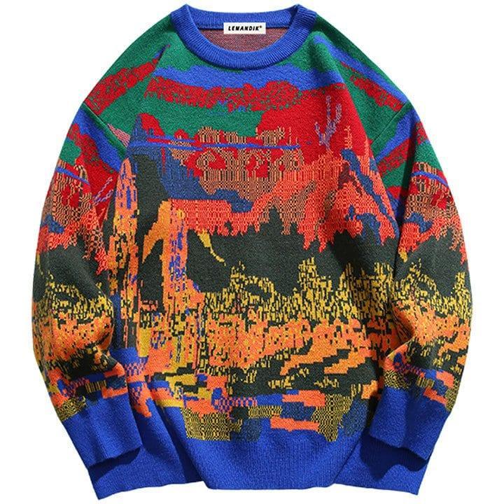 Tntwear® Unique Knitted Sweater Pixel Color Block - tntwear1