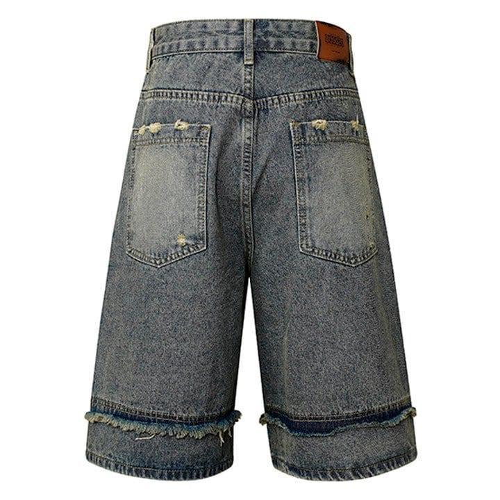 Tntwear® Retro Washed Fringe Denim Shorts - tntwear1