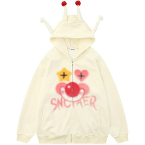 Tntwear ® Funny Jester Zipper Hoodie with Horn - tntwear1