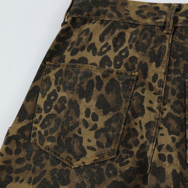 Tntwear® Leopard Straight Leg Jeans Multiple Pockets - tntwear1