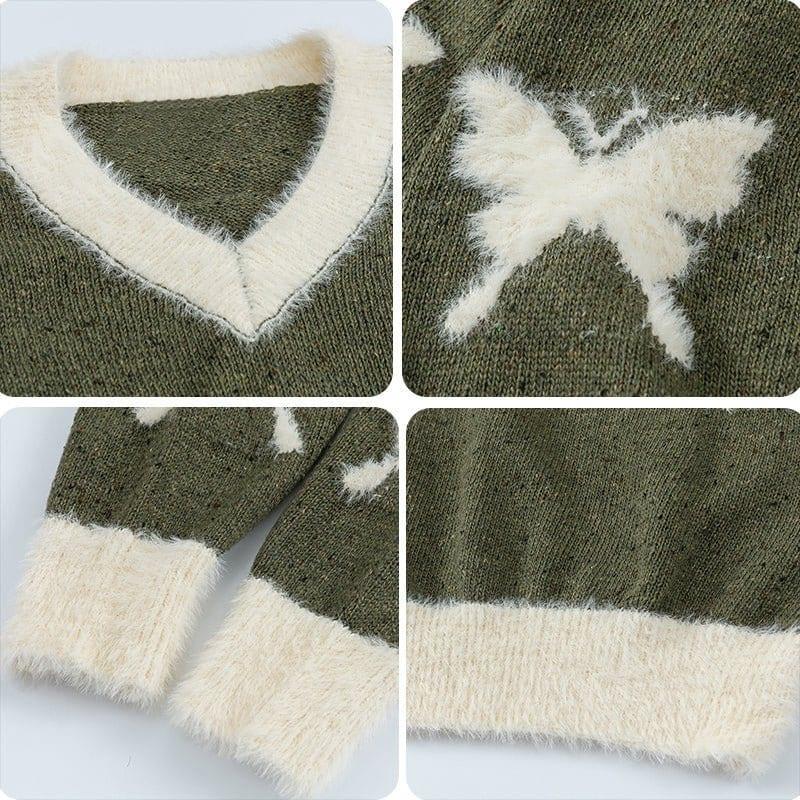 Tntwear® Fleece V-Neck Knit Sweater Butterfly - tntwear1