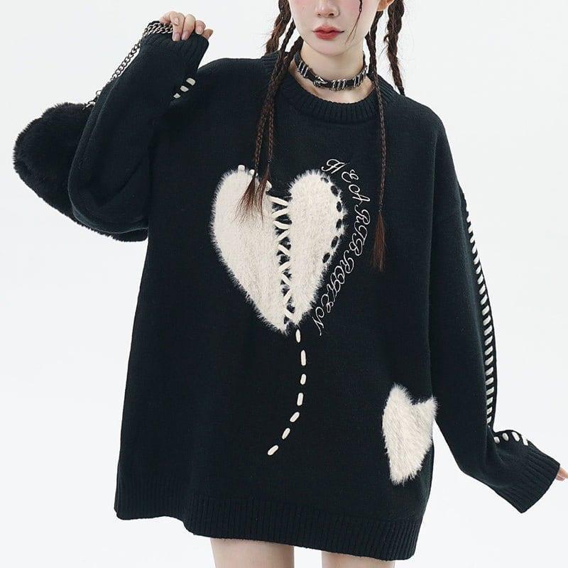 Tntwear® Cozy Knit Sweater Flocked Heart - tntwear1