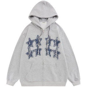 Tntwear® Fall Zipper Hoodie Denim Stars Patch - tntwear1