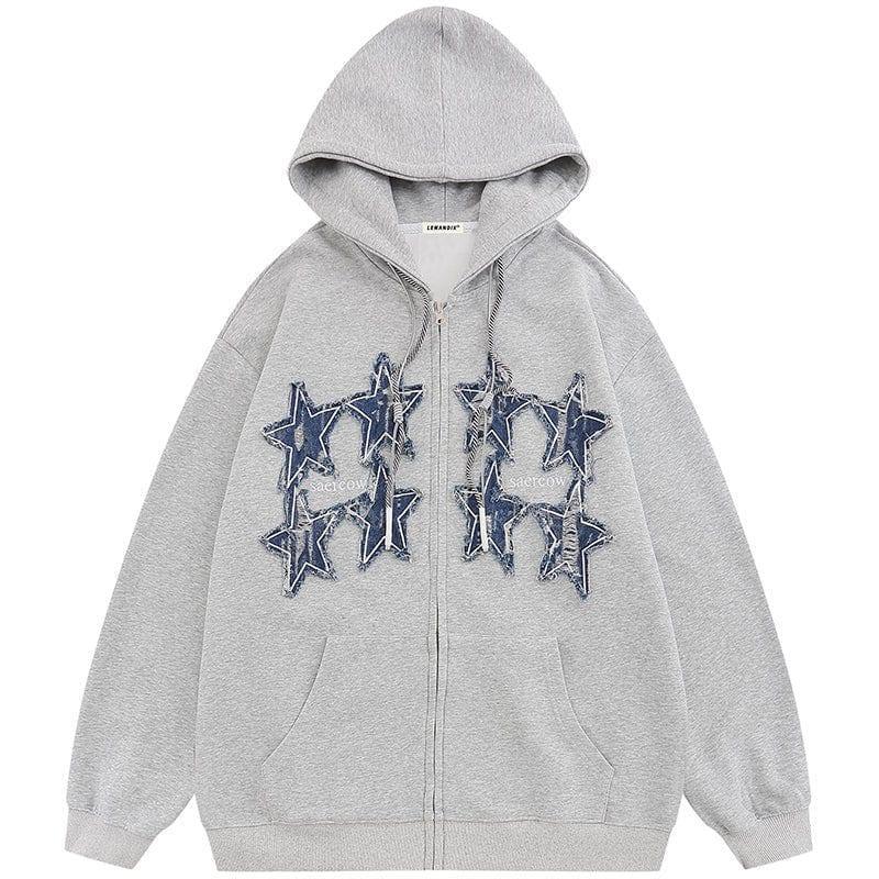 Tntwear® Fall Zipper Hoodie Denim Stars Patch - tntwear1