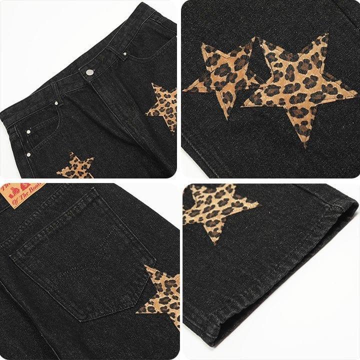 Tntwear® Straight Leg Jeans Leopard Star Patch - tntwear1