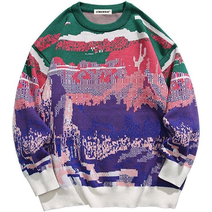 Tntwear® Unique Knitted Sweater Pixel Color Block - tntwear1