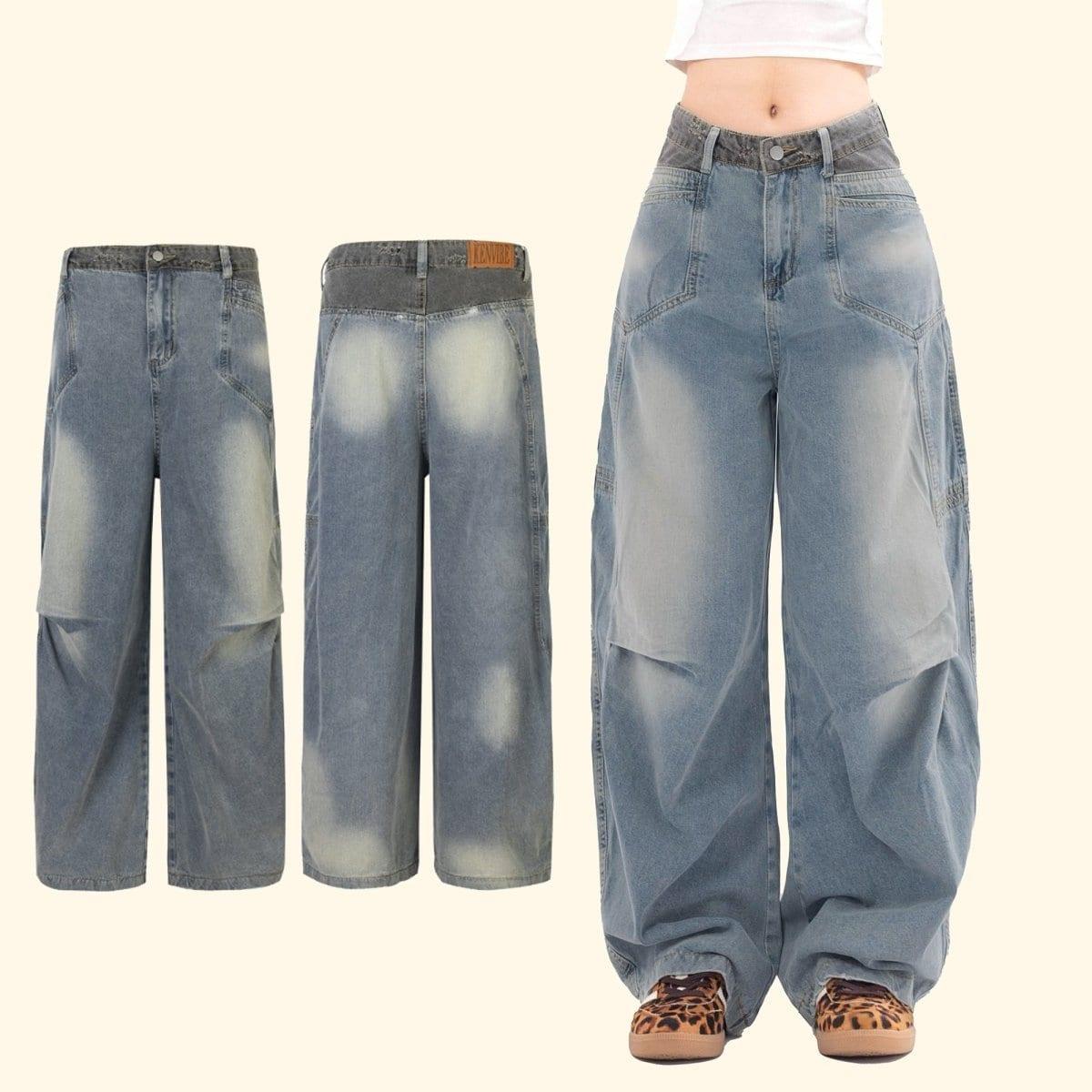 Tntwear® Faded Wash Jeans Side Pleated - tntwear1