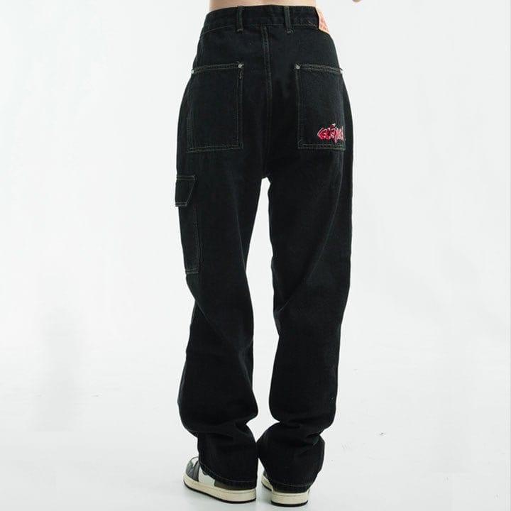 Tntwear® Black Punk Stitch Cargo Jeans - tntwear1
