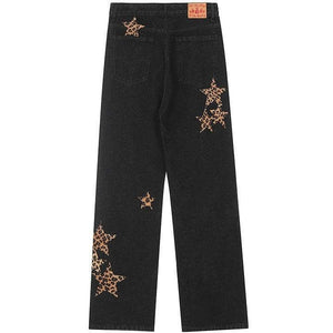 Tntwear® Straight Leg Jeans Leopard Star Patch - tntwear1