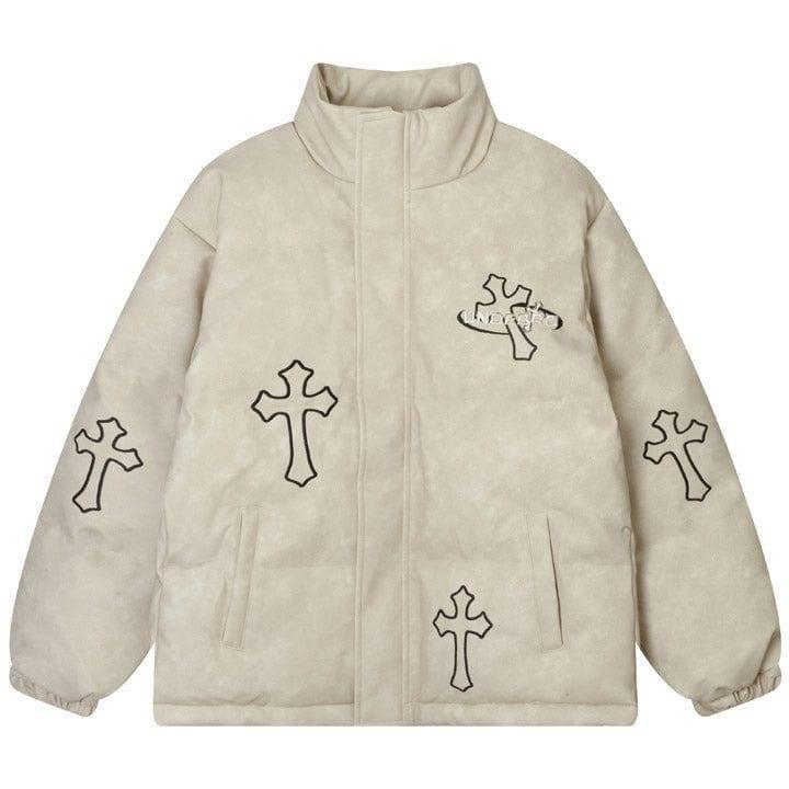 Tntwear® PU Leather Puffer Jacket Cross - tntwear1