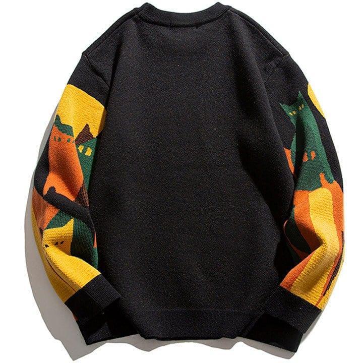 Tntwear® Japanese Knitted Sweater Abstract Cat - tntwear1
