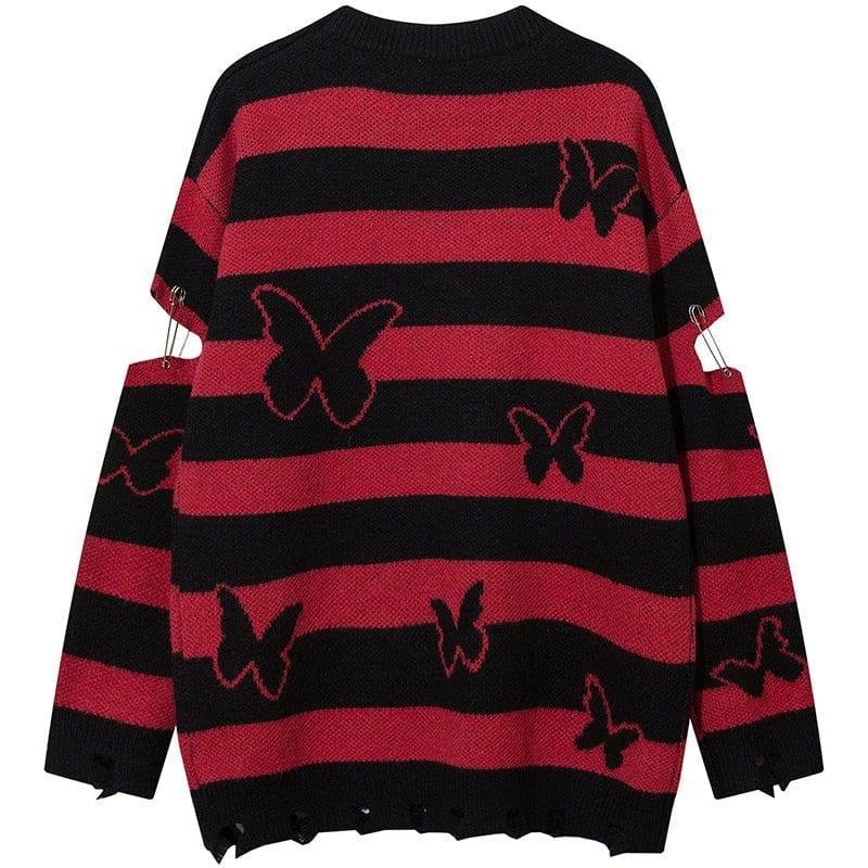 Tntwear® Vintage Striped Knit Sweater Full Butterfly - tntwear1