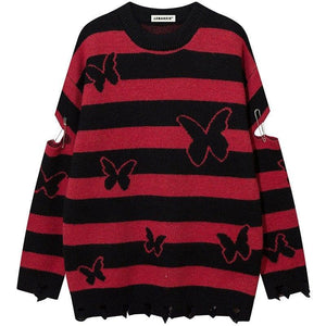 Tntwear® Vintage Striped Knit Sweater Full Butterfly - tntwear1