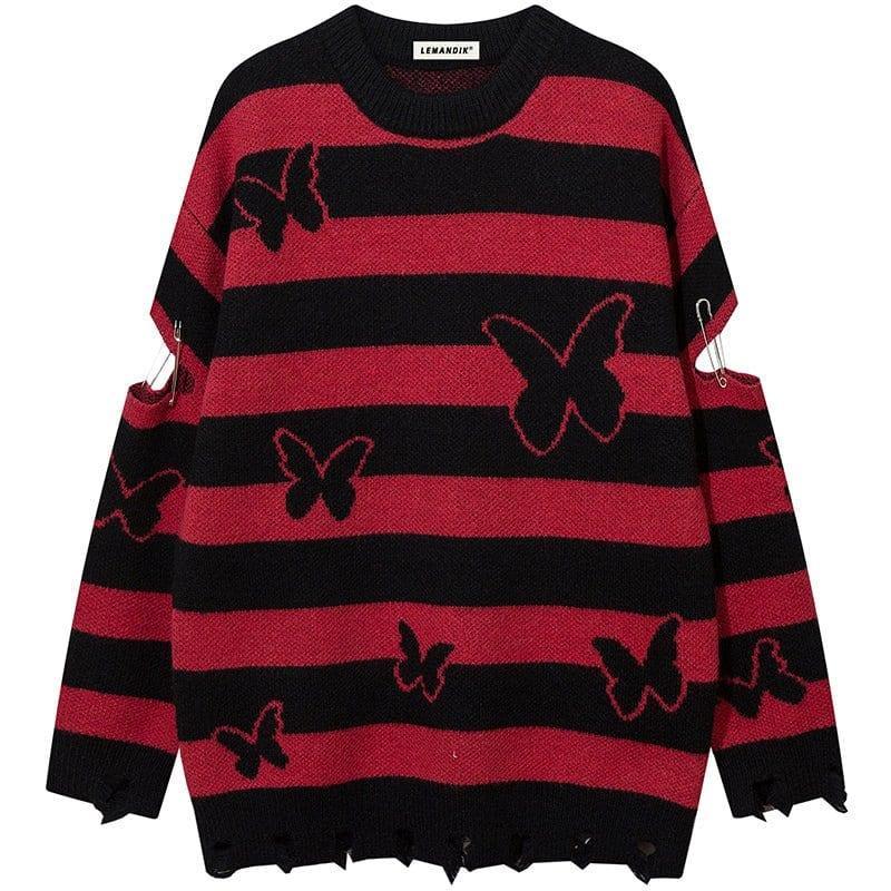 Tntwear® Vintage Striped Knit Sweater Full Butterfly - tntwear1