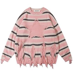 Tntwear® Fringed Striped Pullover Sweater Star - tntwear1