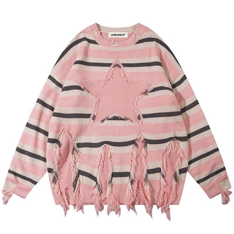 Tntwear® Fringed Striped Pullover Sweater Star - tntwear1