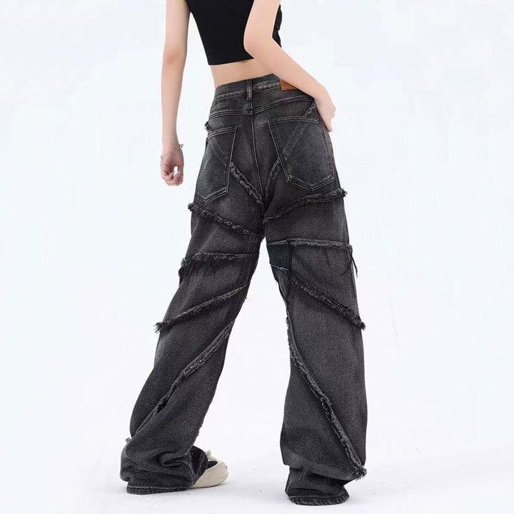 Tntwear® Distressed Wide Leg Jeans Spider Web - tntwear1