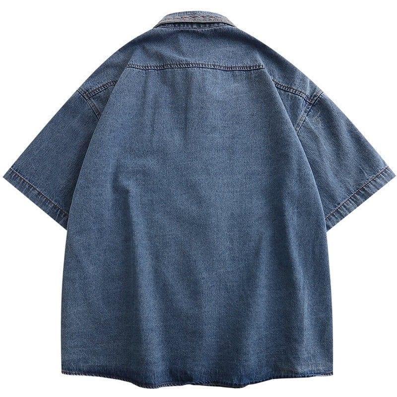 Tntwear Chic Short Sleeves Denim Shirt Beach Party - tntwear1