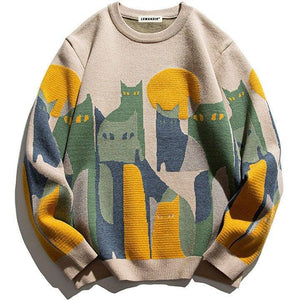 Tntwear® Japanese Knitted Sweater Abstract Cat - tntwear1