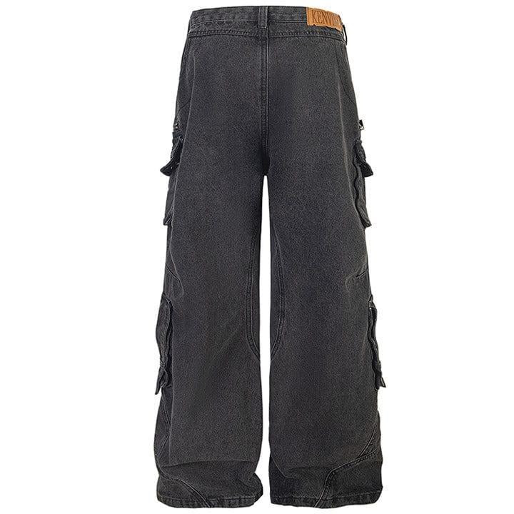 Tntwear® Black Cargo Jeans Pleated Pockets - tntwear1
