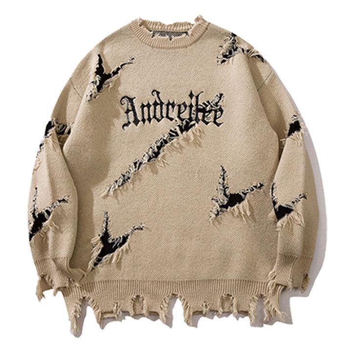 Tntwear® Gothic Punk Knit Sweater Ripped Hem - tntwear1