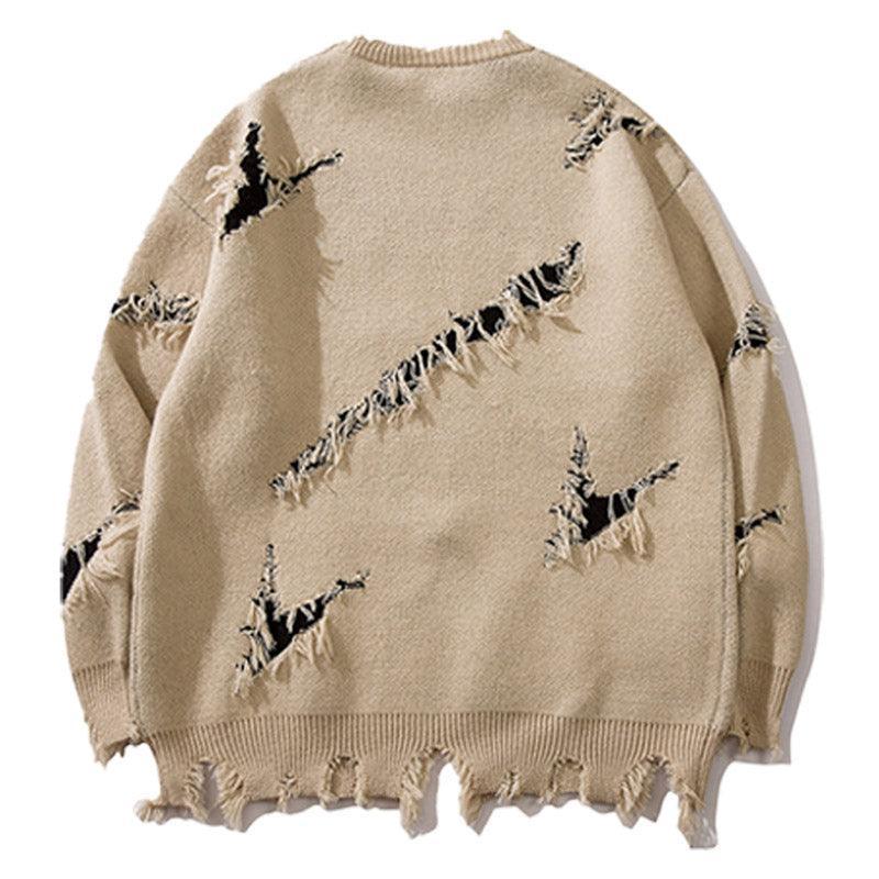 Tntwear® Gothic Punk Knit Sweater Ripped Hem - tntwear1