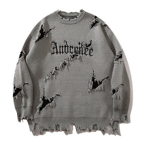 Tntwear® Gothic Punk Knit Sweater Ripped Hem - tntwear1