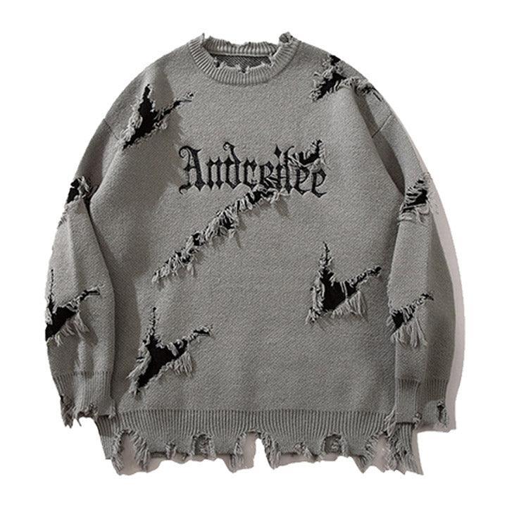 Tntwear® Gothic Punk Knit Sweater Ripped Hem - tntwear1