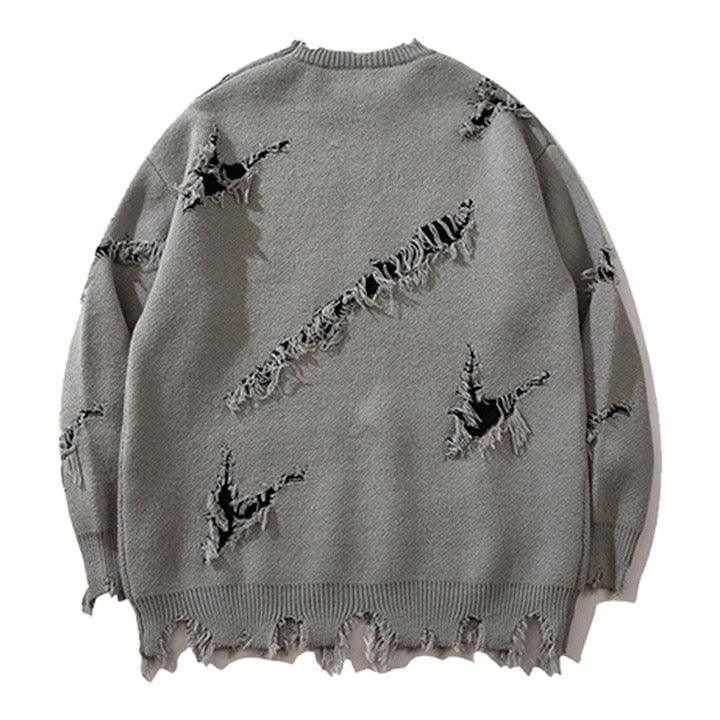 Tntwear® Gothic Punk Knit Sweater Ripped Hem - tntwear1
