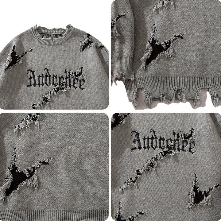 Tntwear® Gothic Punk Knit Sweater Ripped Hem - tntwear1