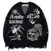 Tntwear® Ripped Sweater Cardigan Spider Print - tntwear1