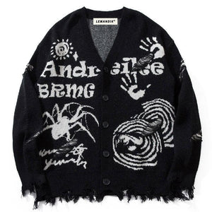 Tntwear® Ripped Sweater Cardigan Spider Print - tntwear1