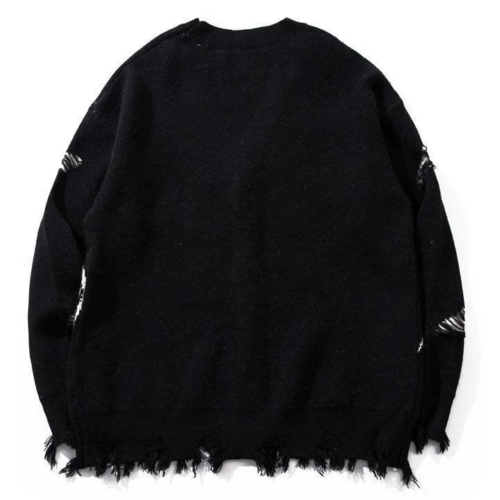 Tntwear® Ripped Sweater Cardigan Spider Print - tntwear1