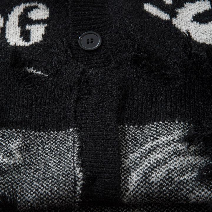 Tntwear® Ripped Sweater Cardigan Spider Print - tntwear1