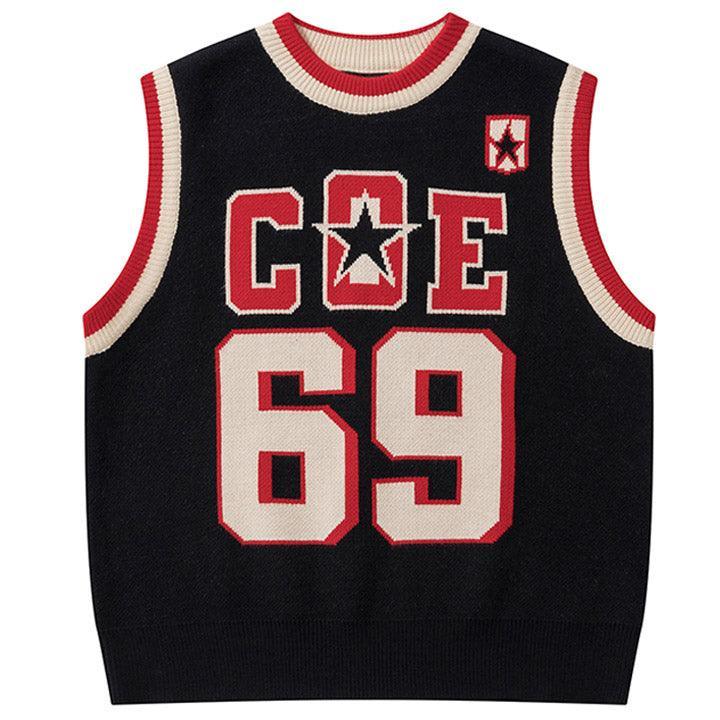 Tntwear® Star Varsity Sweater Vest Number 69 - tntwear1