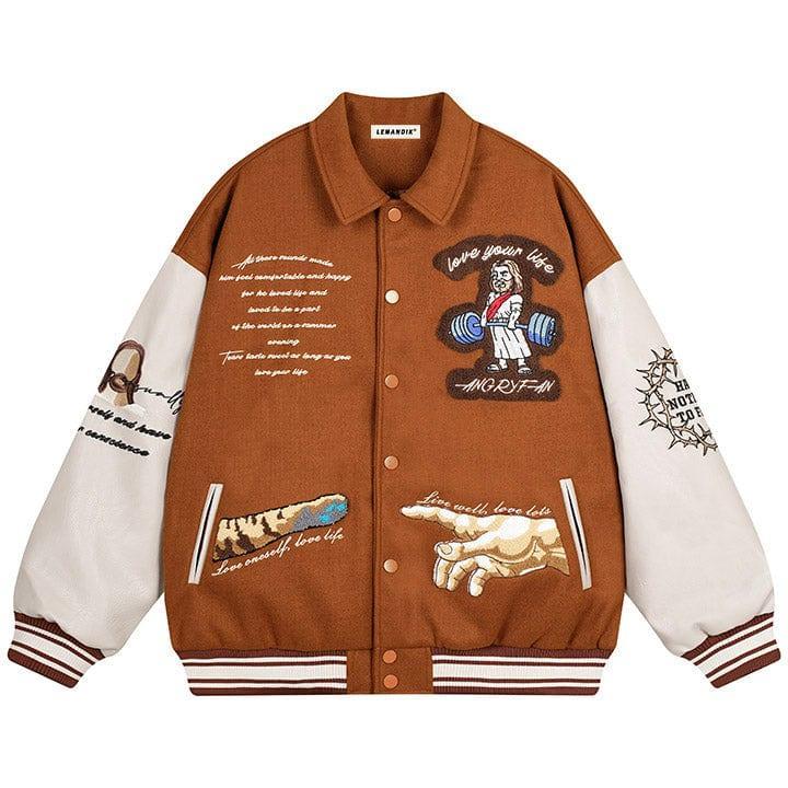 Tntwear® Jesus Riding Skateboard Varsity Jacket - tntwear1