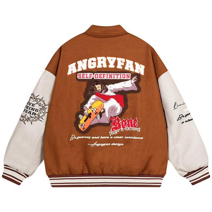 Tntwear® Jesus Riding Skateboard Varsity Jacket - tntwear1
