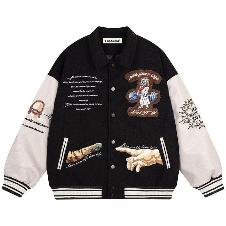 Tntwear® Jesus Riding Skateboard Varsity Jacket - tntwear1