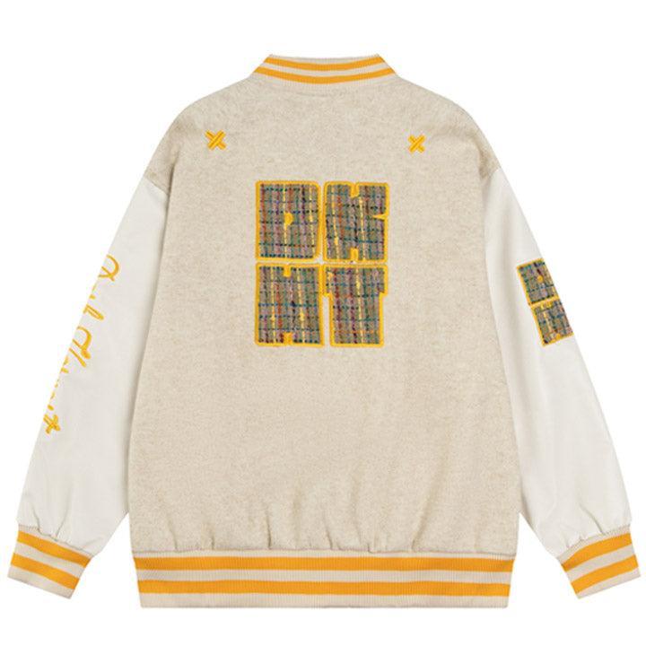 Tntwear® Faux Wool Varsity Jacket Check Patch - tntwear1