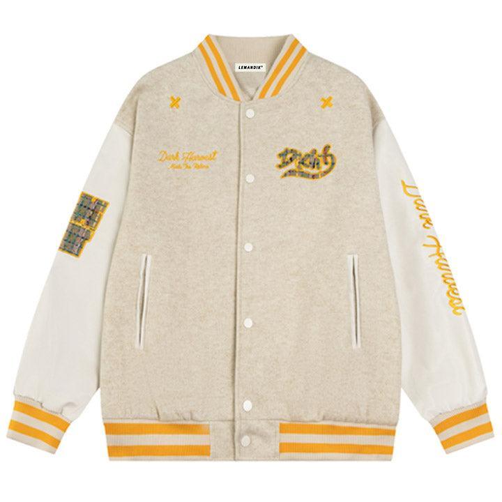 Tntwear® Faux Wool Varsity Jacket Check Patch - tntwear1