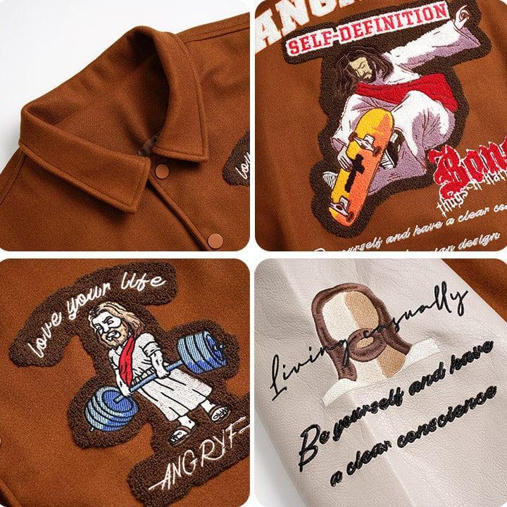 Tntwear® Jesus Riding Skateboard Varsity Jacket - tntwear1