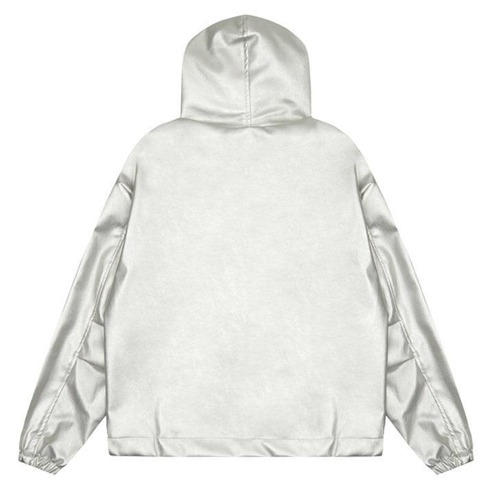 Tntwear® Silver Faux Leather Zipper Hoodie 23 Print - tntwear1
